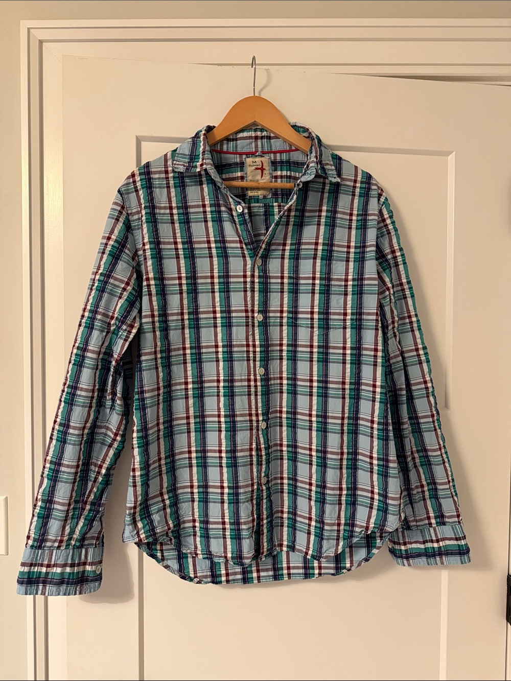 Relwen Men's Light Blue Plaid Button-Down Shirt